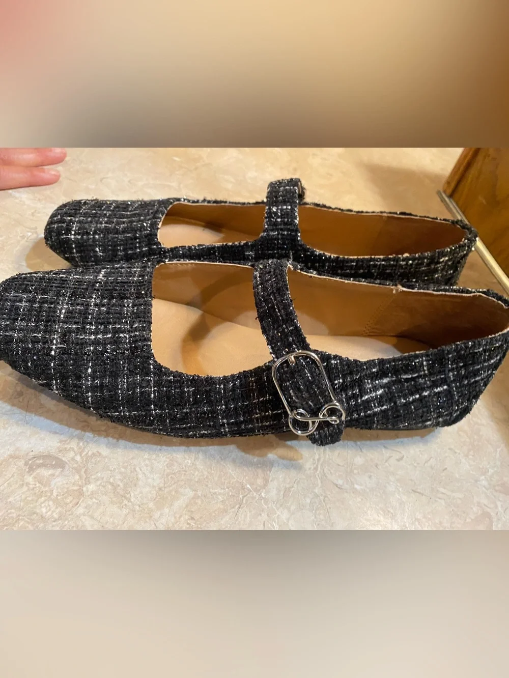 Sam & Libby Black Tweed Mary Jane Flats with Silver Accent